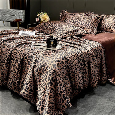 Brown Leopard Luxury Satin Silky Solid Color Duvet Cover Bedding Set
